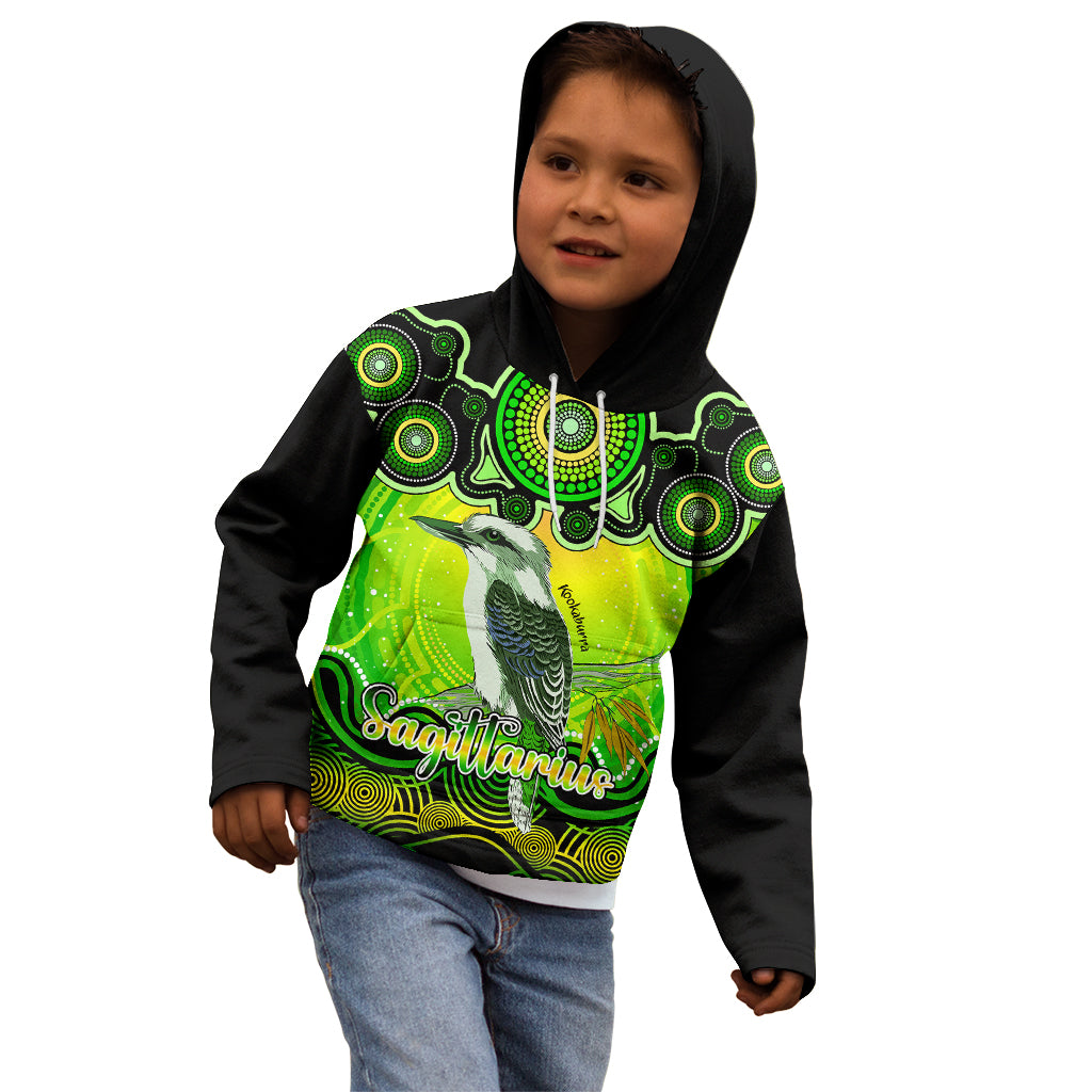 personalised-australia-sagittarius-kookaburra-zodiac-kid-hoodie-auz-astrology-aboriginal-green