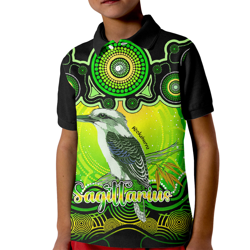 personalised-australia-sagittarius-kookaburra-zodiac-kid-polo-shirt-auz-astrology-aboriginal-green