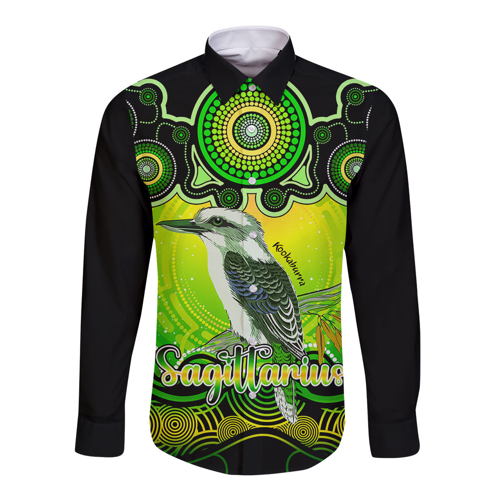 personalised-australia-sagittarius-kookaburra-zodiac-long-sleeve-button-shirt-auz-astrology-aboriginal-green