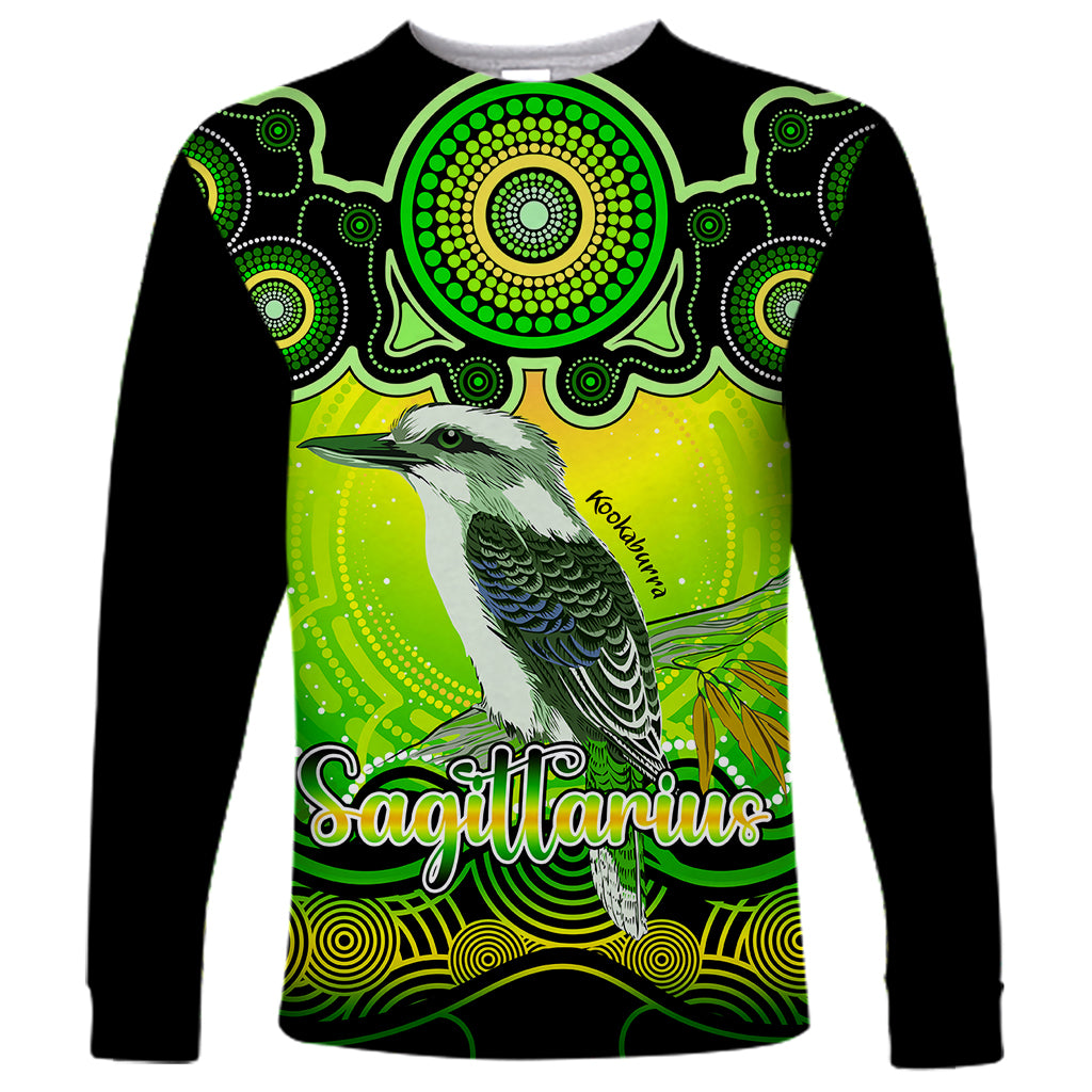 personalised-australia-sagittarius-kookaburra-zodiac-long-sleeve-shirt-auz-astrology-aboriginal-green