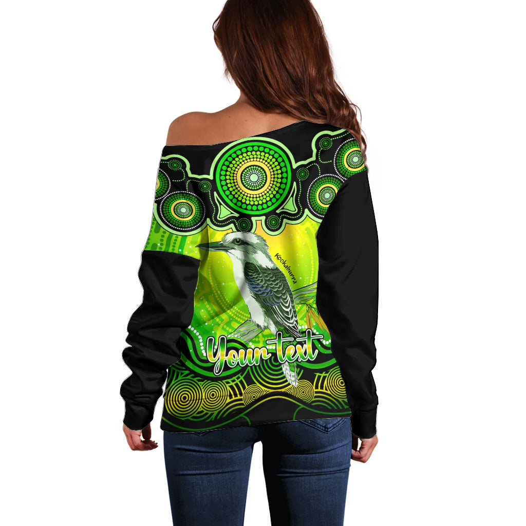 personalised-australia-sagittarius-kookaburra-zodiac-off-shoulder-sweater-auz-astrology-aboriginal-green