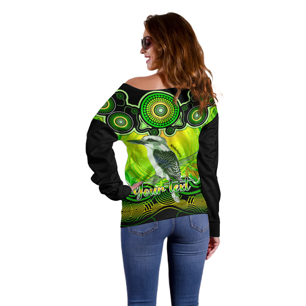 personalised-australia-sagittarius-kookaburra-zodiac-off-shoulder-sweater-auz-astrology-aboriginal-green