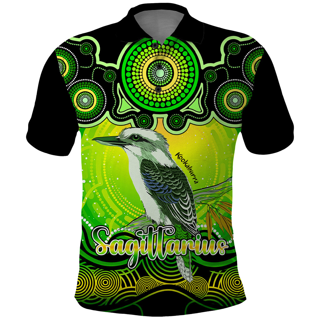 personalised-australia-sagittarius-kookaburra-zodiac-polo-shirt-auz-astrology-aboriginal-green