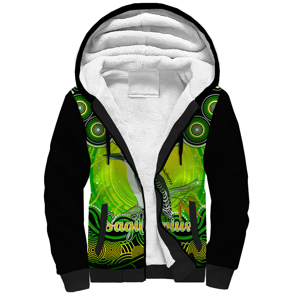 personalised-australia-sagittarius-kookaburra-zodiac-sherpa-hoodie-auz-astrology-aboriginal-green