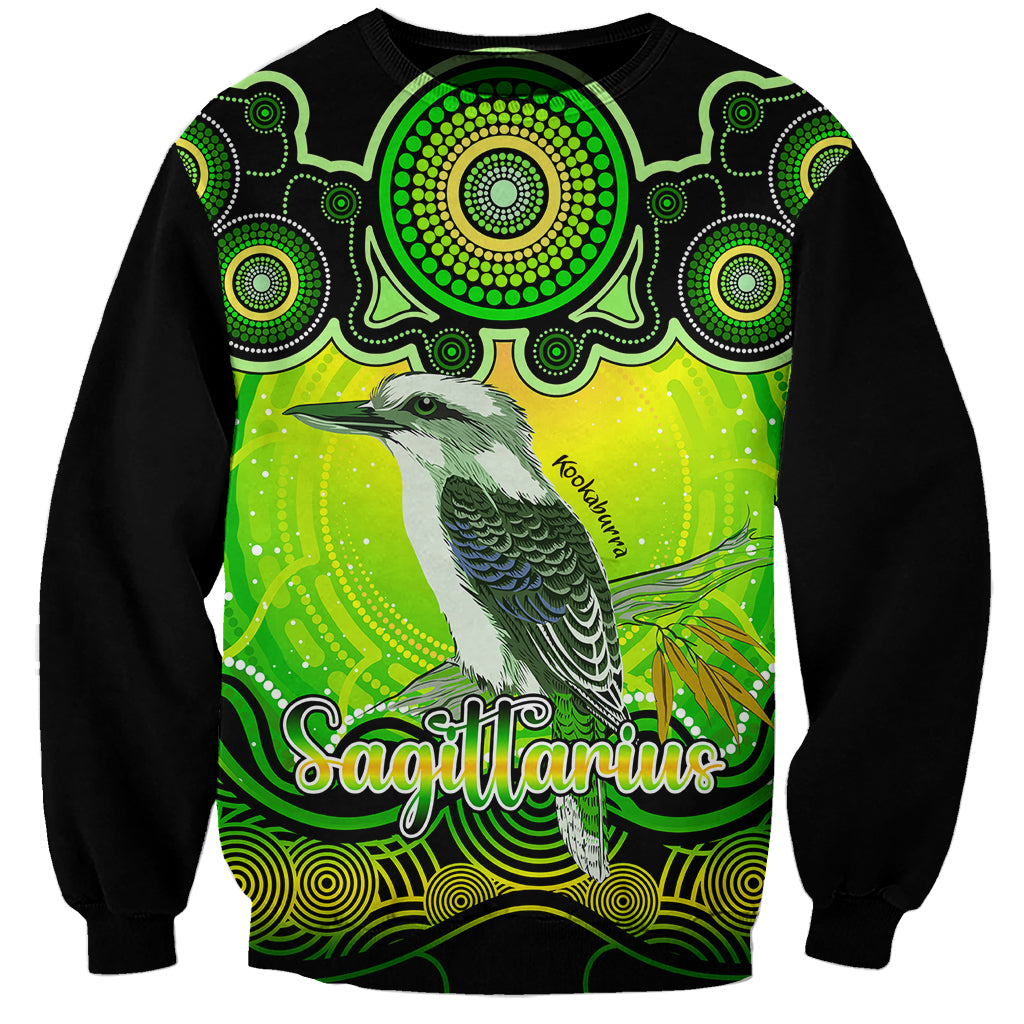 personalised-australia-sagittarius-kookaburra-zodiac-sweatshirt-auz-astrology-aboriginal-green