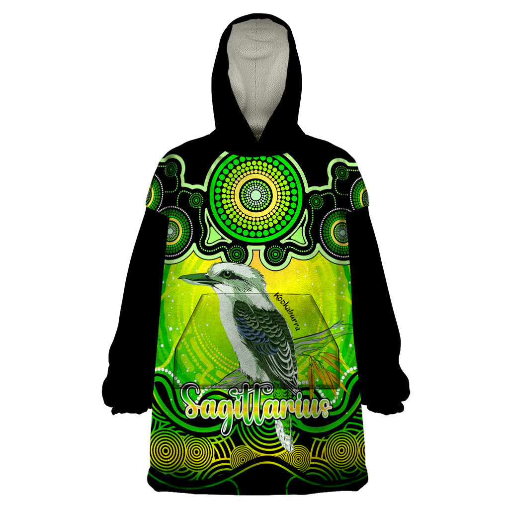 personalised-australia-sagittarius-kookaburra-zodiac-wearable-blanket-hoodie-auz-astrology-aboriginal-green