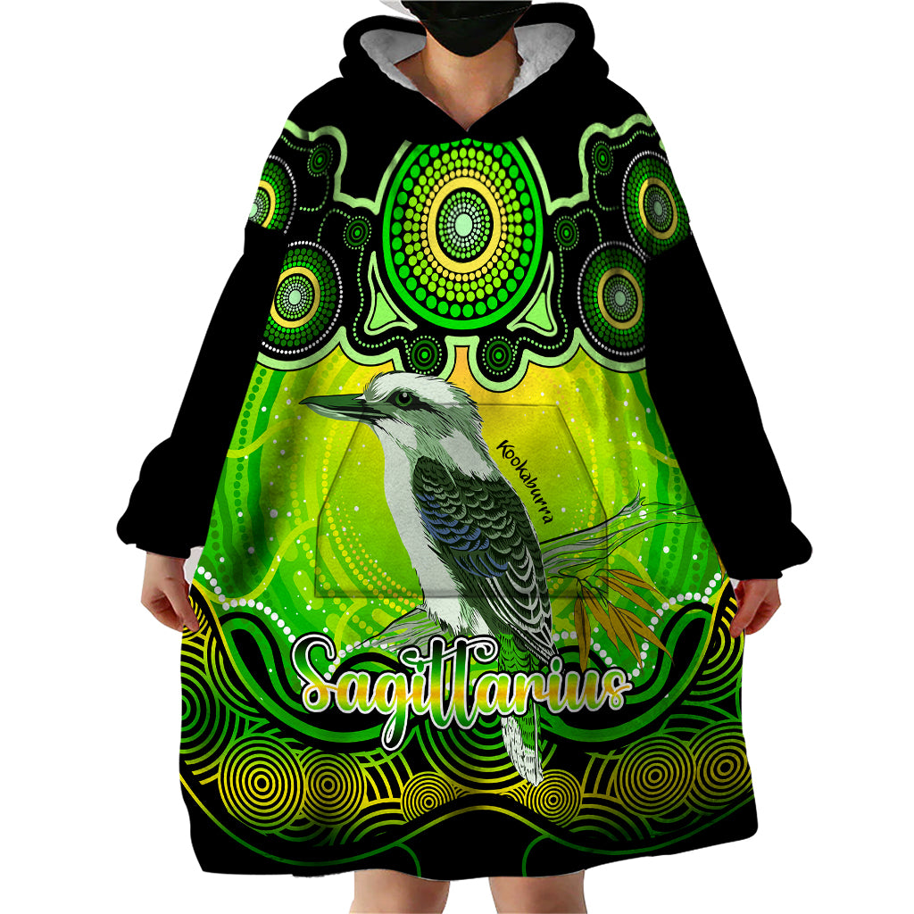 personalised-australia-sagittarius-kookaburra-zodiac-wearable-blanket-hoodie-auz-astrology-aboriginal-green