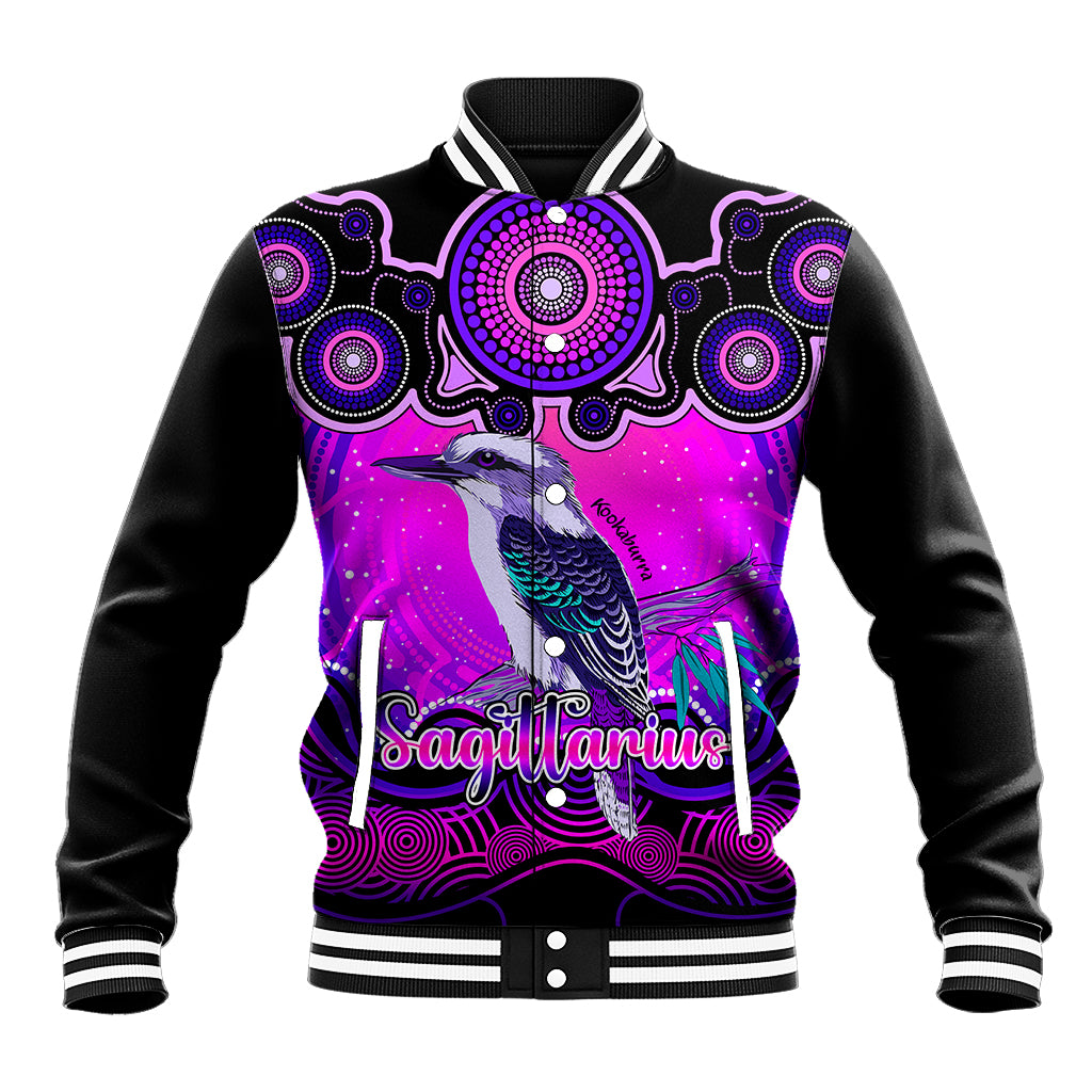 personalised-australia-sagittarius-kookaburra-zodiac-baseball-jacket-auz-astrology-aboriginal-magenta