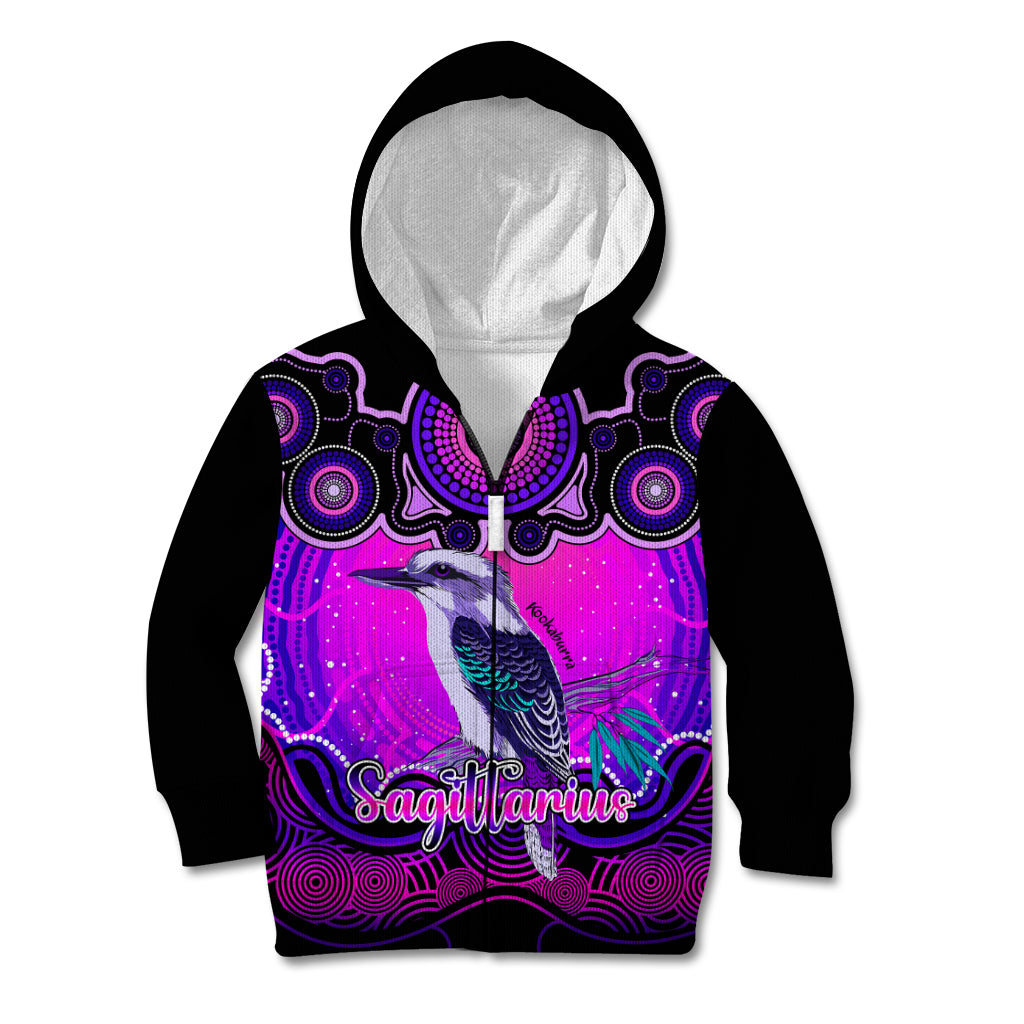 personalised-australia-sagittarius-kookaburra-zodiac-kid-hoodie-auz-astrology-aboriginal-magenta