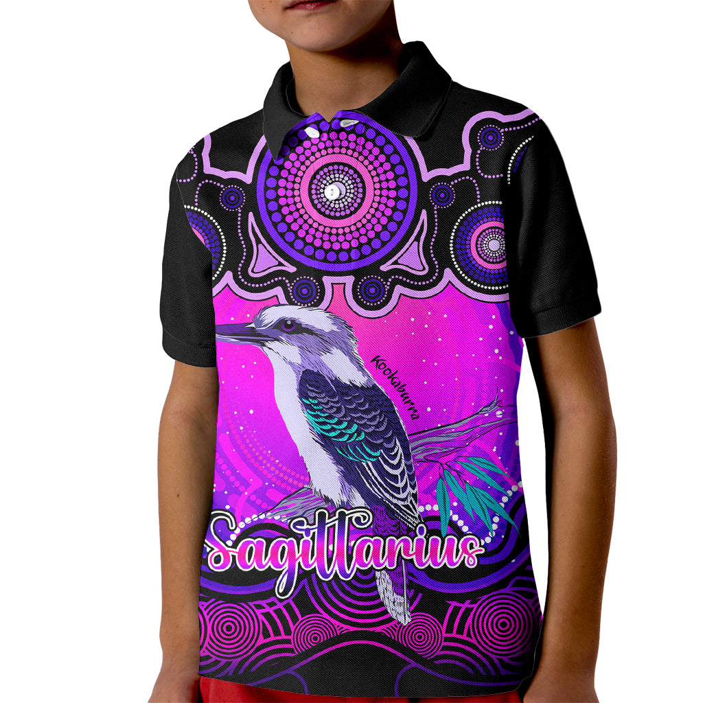 personalised-australia-sagittarius-kookaburra-zodiac-kid-polo-shirt-auz-astrology-aboriginal-magenta