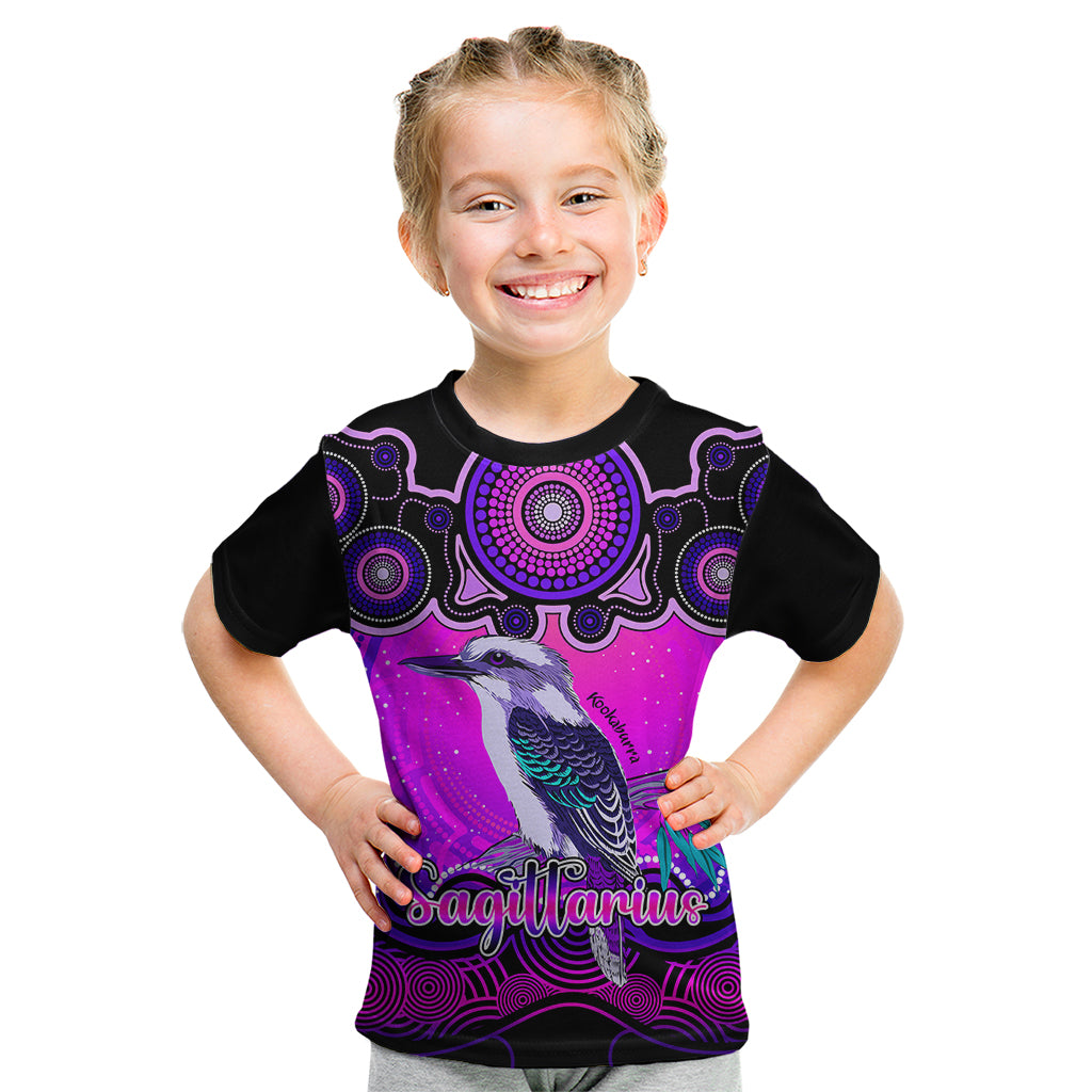 personalised-australia-sagittarius-kookaburra-zodiac-kid-t-shirt-auz-astrology-aboriginal-magenta