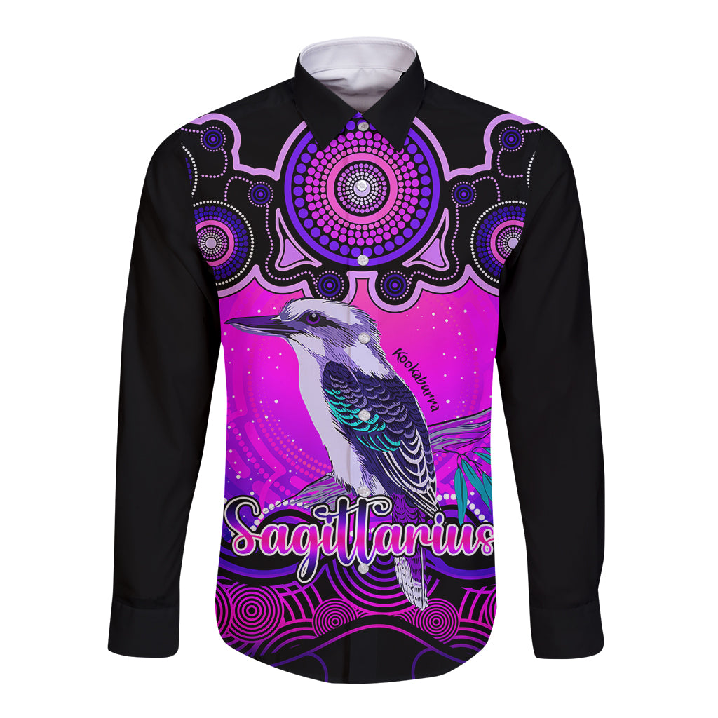 personalised-australia-sagittarius-kookaburra-zodiac-long-sleeve-button-shirt-auz-astrology-aboriginal-magenta