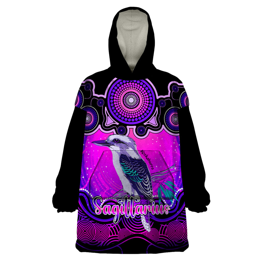 personalised-australia-sagittarius-kookaburra-zodiac-wearable-blanket-hoodie-auz-astrology-aboriginal-magenta