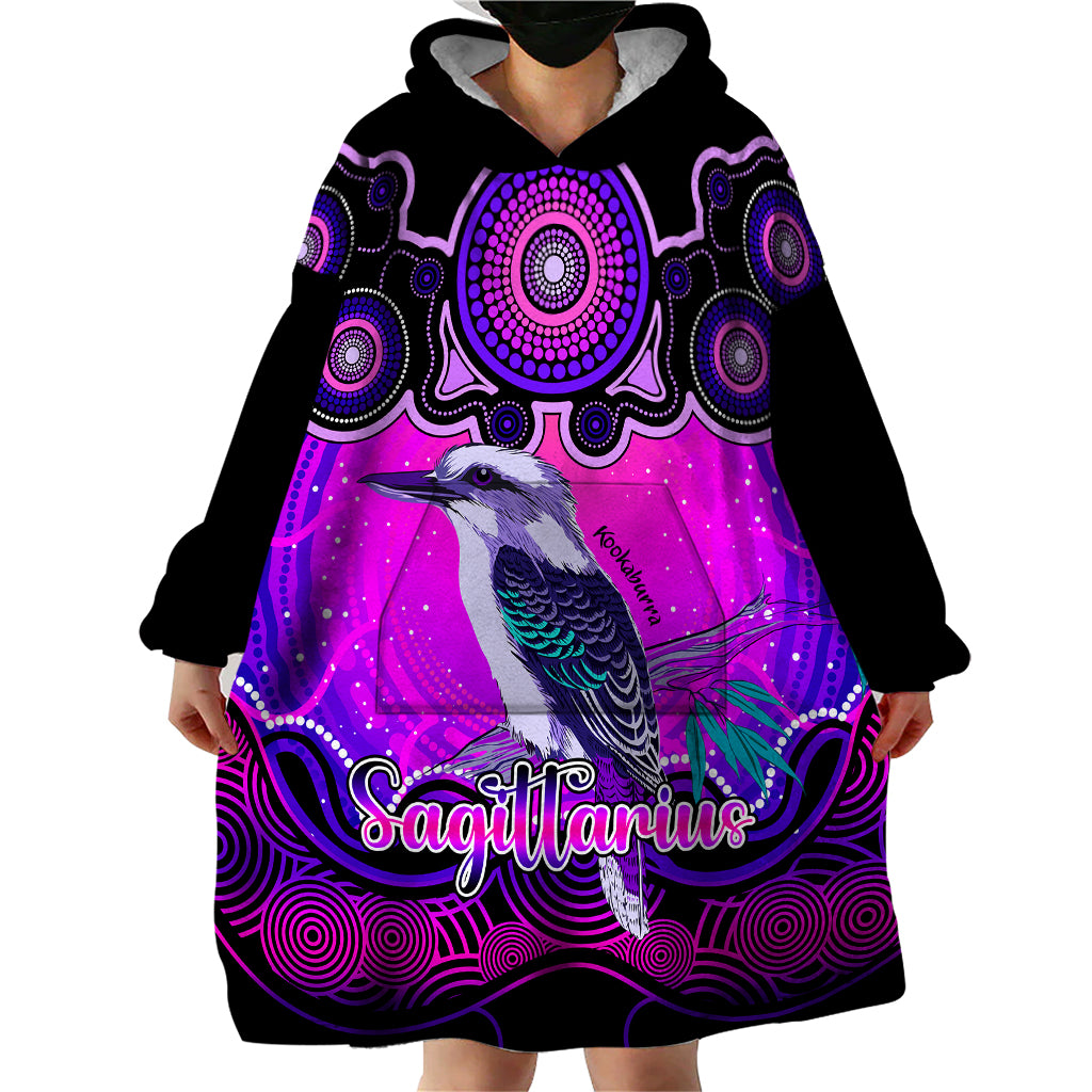 personalised-australia-sagittarius-kookaburra-zodiac-wearable-blanket-hoodie-auz-astrology-aboriginal-magenta