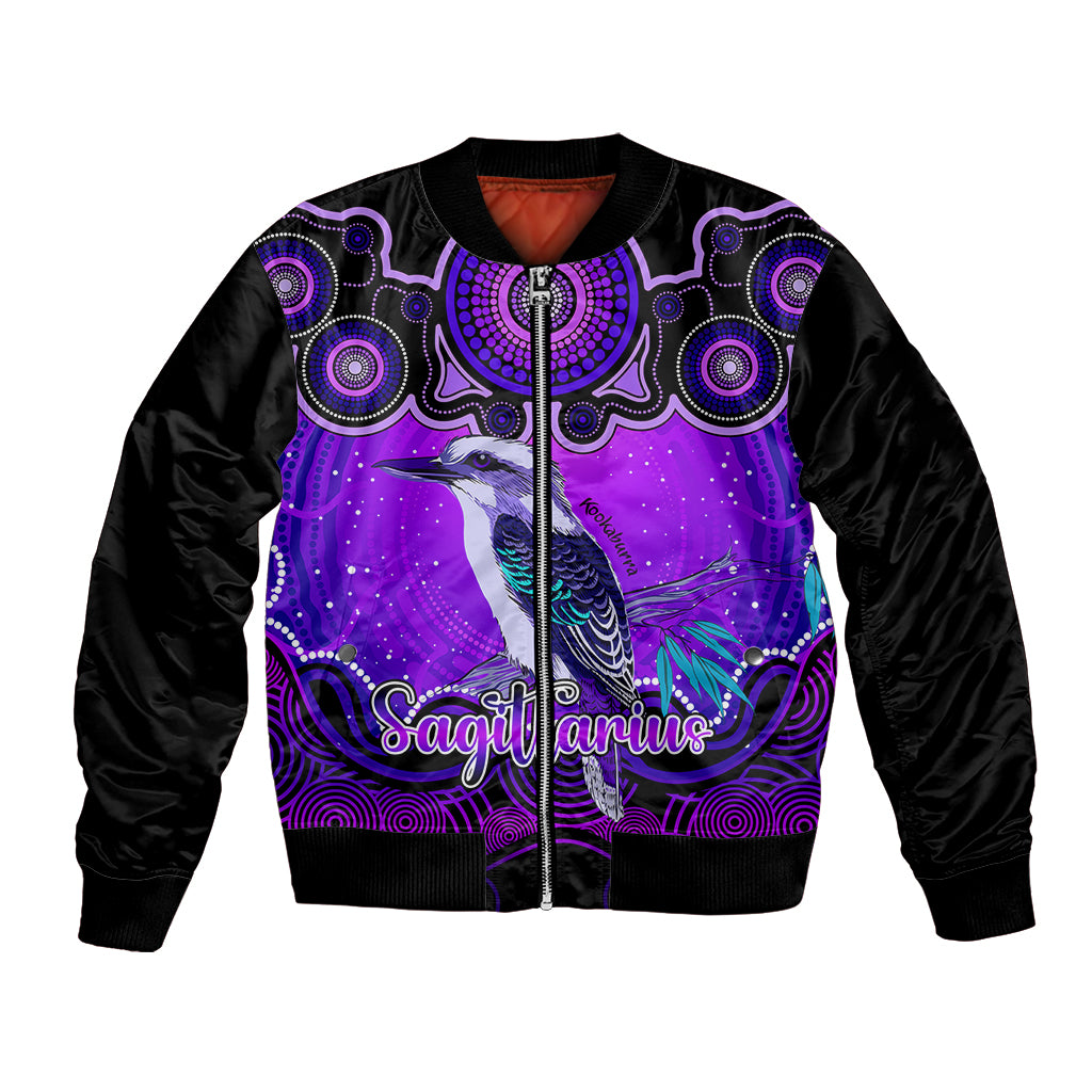 personalised-australia-sagittarius-kookaburra-zodiac-bomber-jacket-auz-astrology-aboriginal-purple