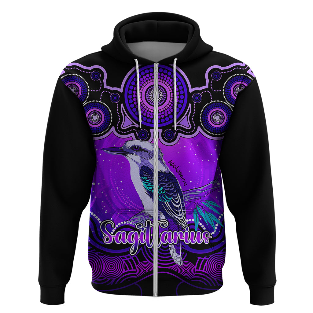 personalised-australia-sagittarius-kookaburra-zodiac-hoodie-auz-astrology-aboriginal-purple