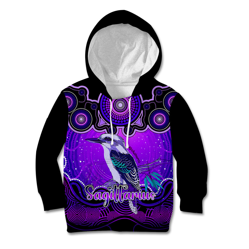 personalised-australia-sagittarius-kookaburra-zodiac-kid-hoodie-auz-astrology-aboriginal-purple