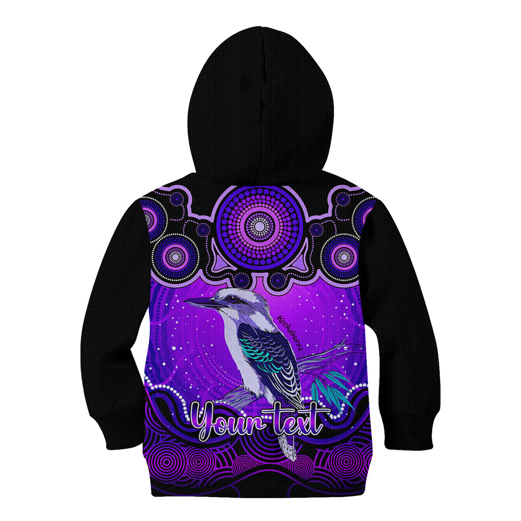 personalised-australia-sagittarius-kookaburra-zodiac-kid-hoodie-auz-astrology-aboriginal-purple