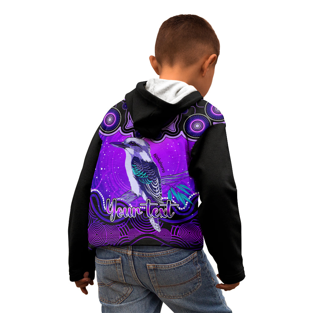 personalised-australia-sagittarius-kookaburra-zodiac-kid-hoodie-auz-astrology-aboriginal-purple