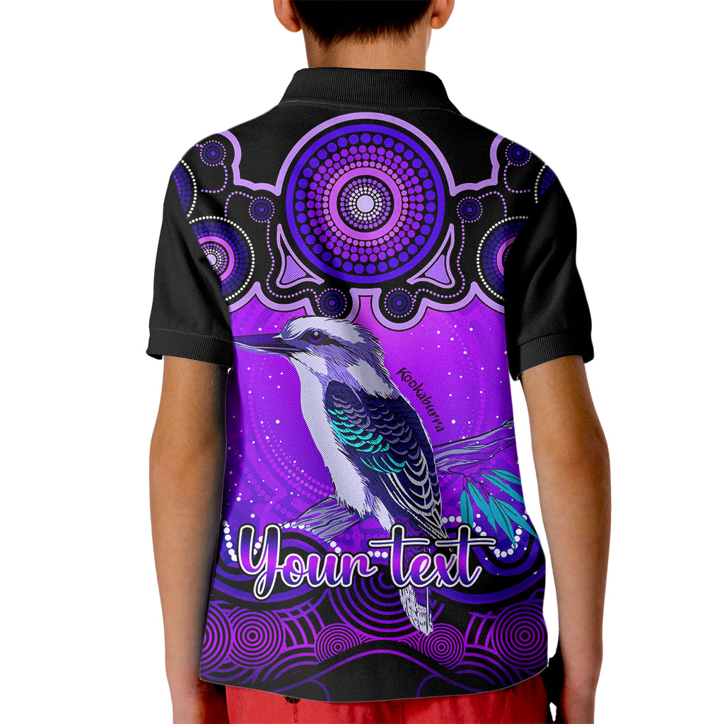 personalised-australia-sagittarius-kookaburra-zodiac-kid-polo-shirt-auz-astrology-aboriginal-purple