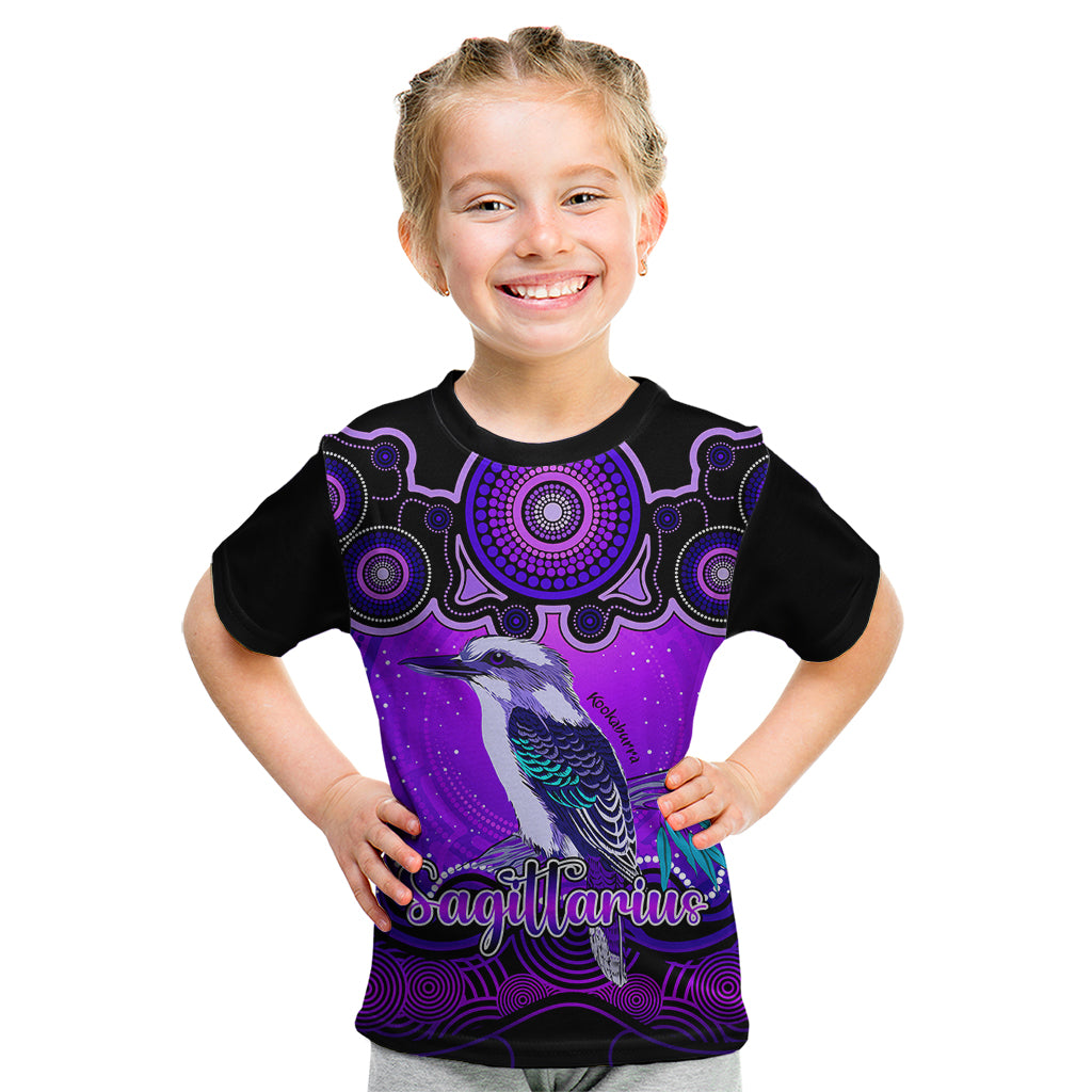 personalised-australia-sagittarius-kookaburra-zodiac-kid-t-shirt-auz-astrology-aboriginal-purple