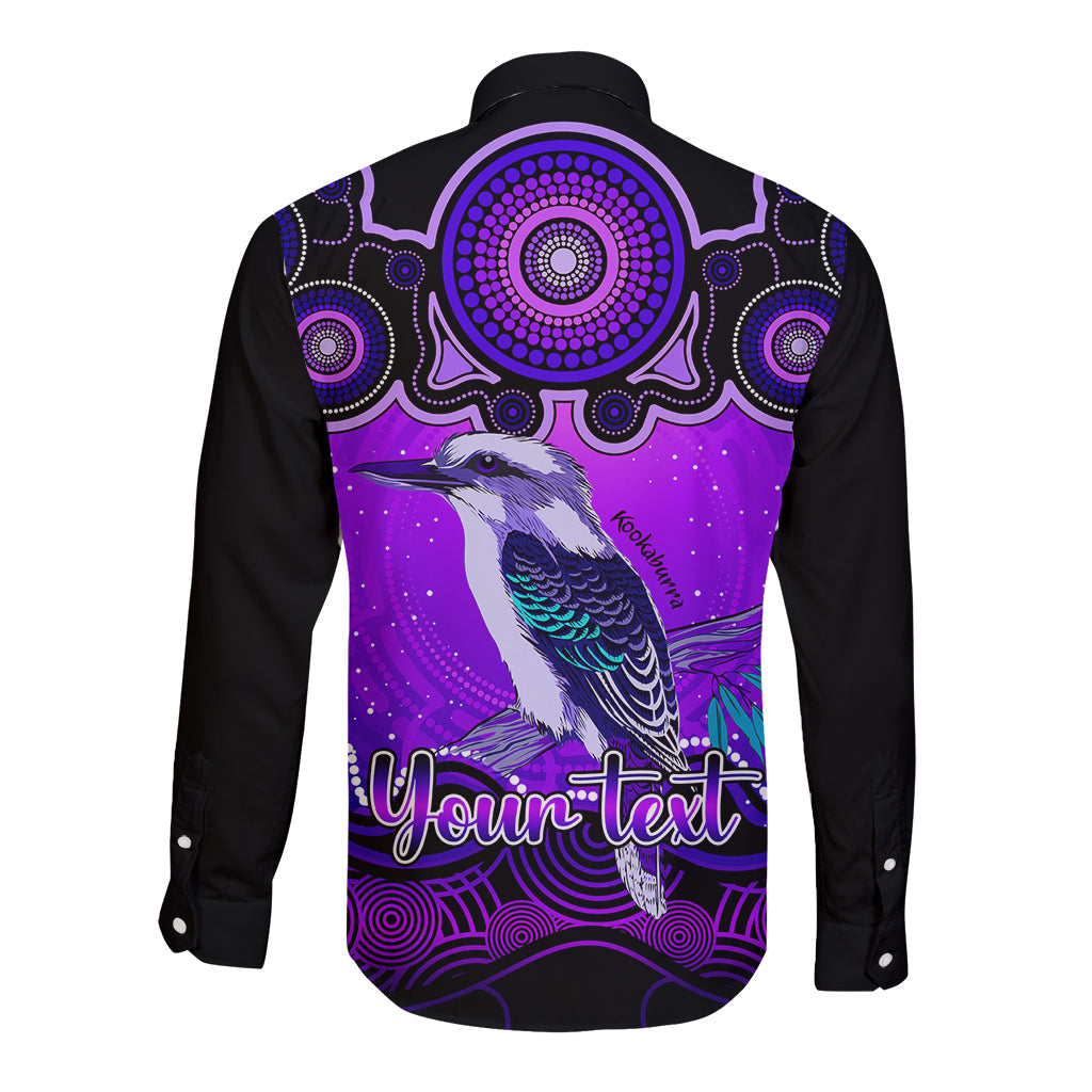 personalised-australia-sagittarius-kookaburra-zodiac-long-sleeve-button-shirt-auz-astrology-aboriginal-purple