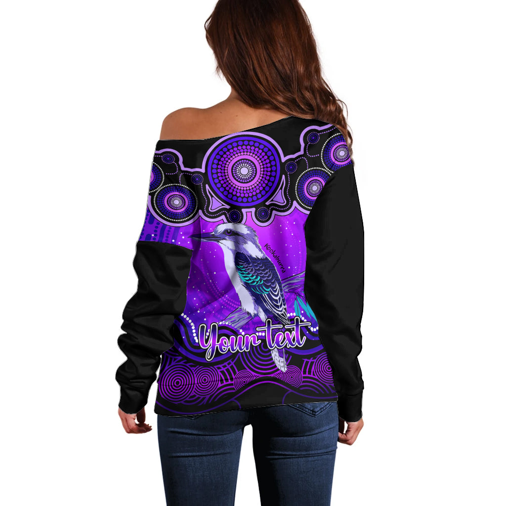 personalised-australia-sagittarius-kookaburra-zodiac-off-shoulder-sweater-auz-astrology-aboriginal-purple