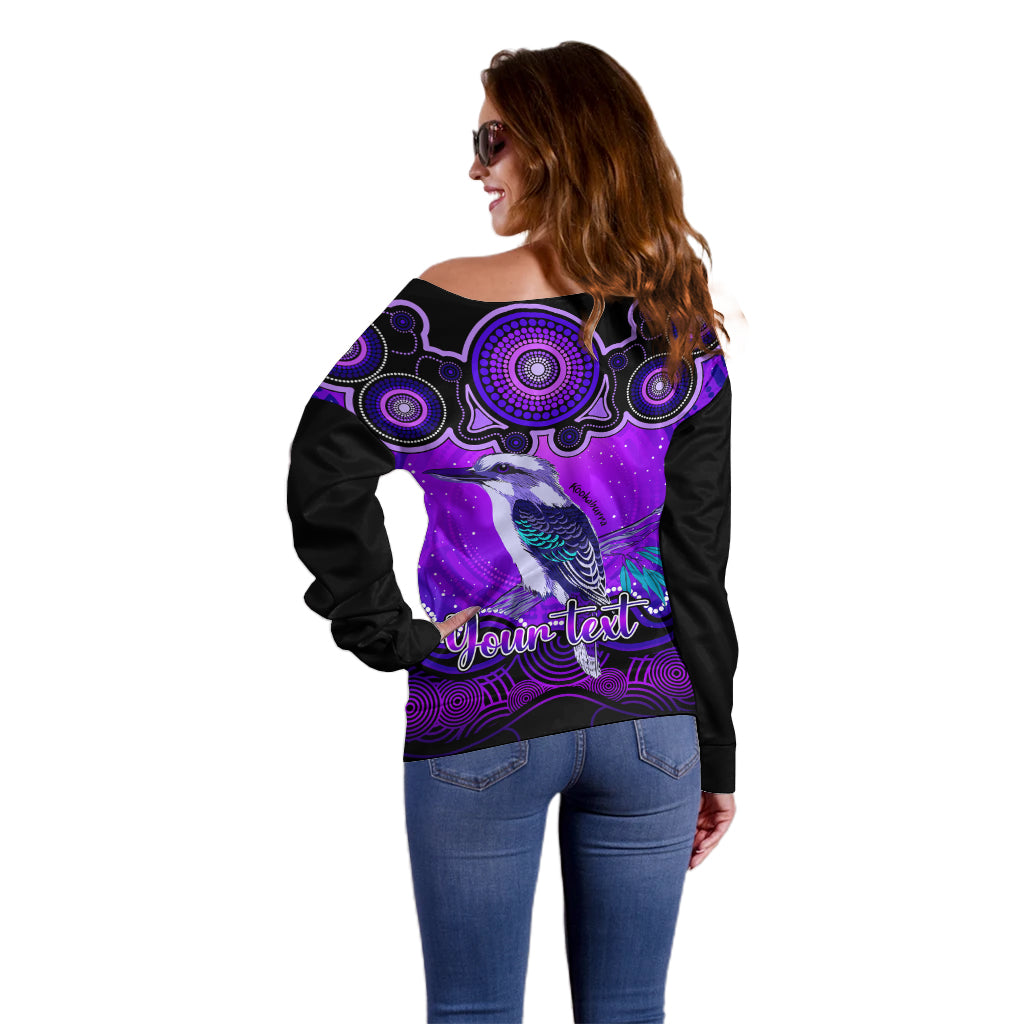 personalised-australia-sagittarius-kookaburra-zodiac-off-shoulder-sweater-auz-astrology-aboriginal-purple