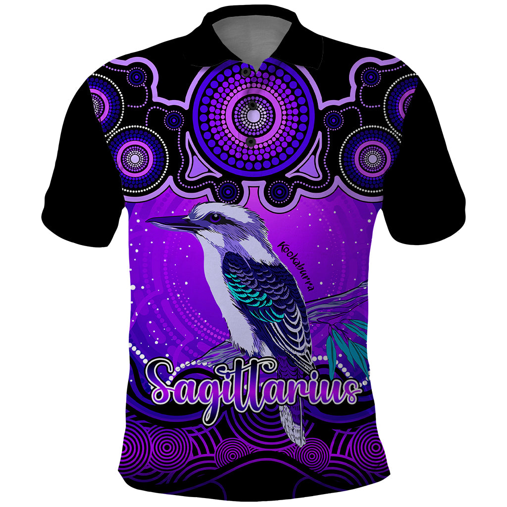 personalised-australia-sagittarius-kookaburra-zodiac-polo-shirt-auz-astrology-aboriginal-purple