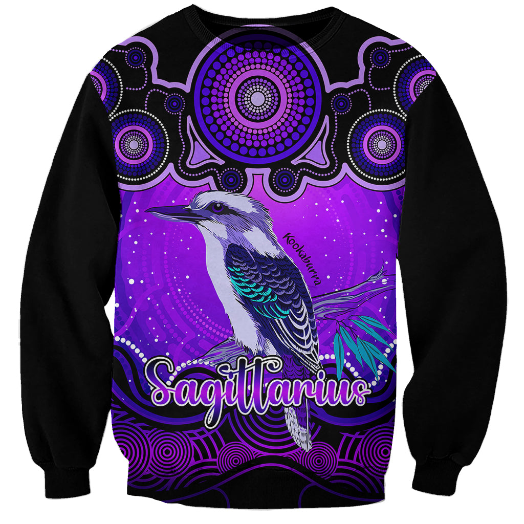 personalised-australia-sagittarius-kookaburra-zodiac-sweatshirt-auz-astrology-aboriginal-purple