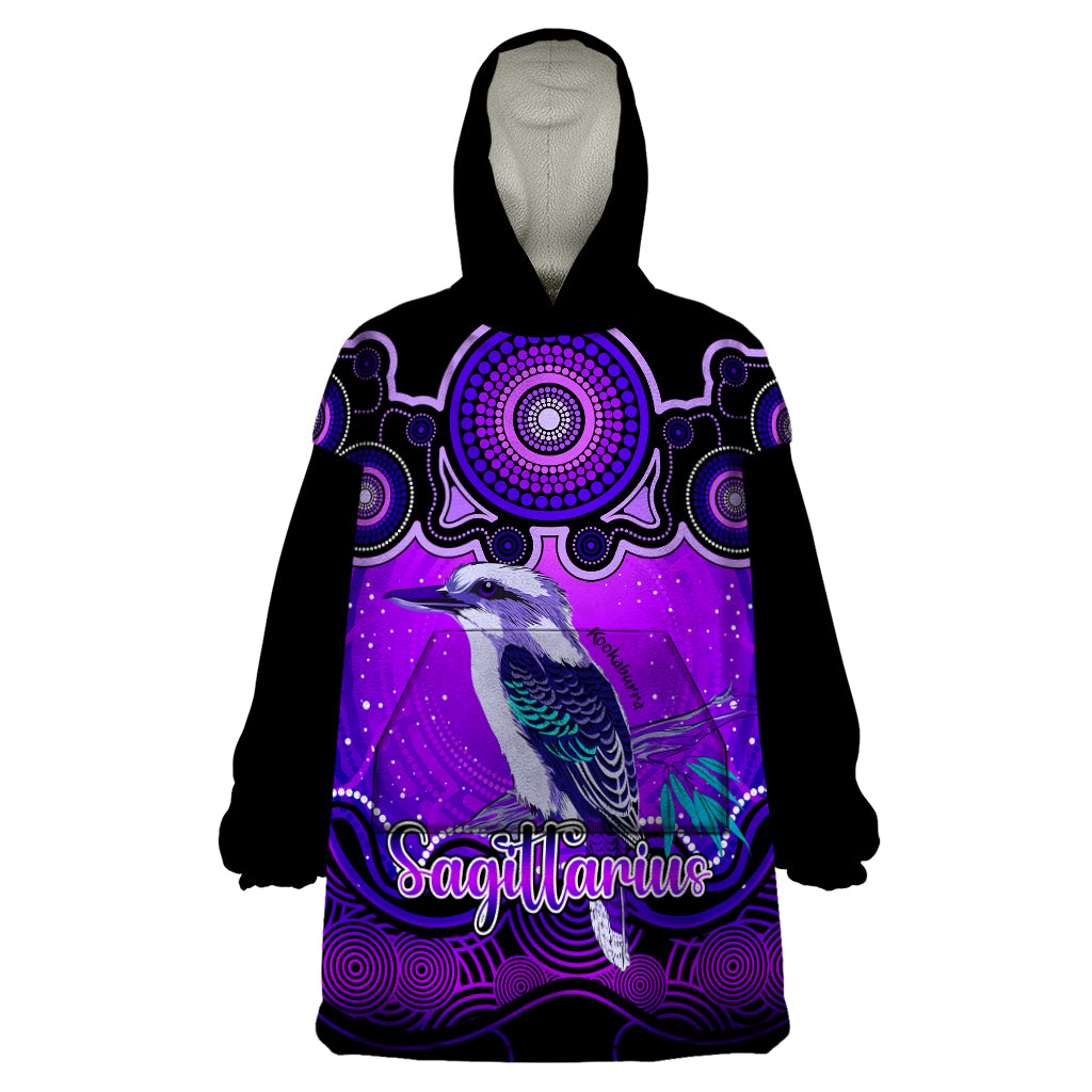 personalised-australia-sagittarius-kookaburra-zodiac-wearable-blanket-hoodie-auz-astrology-aboriginal-purple