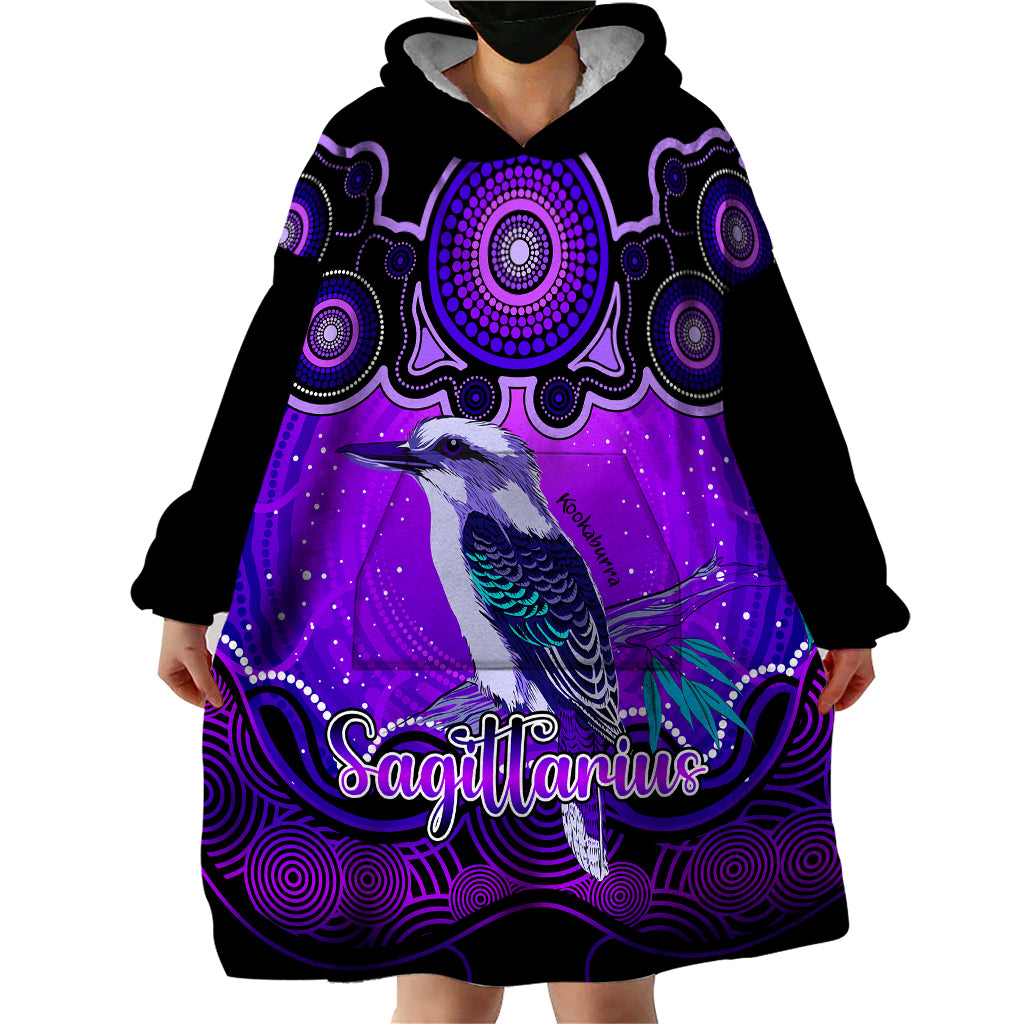 personalised-australia-sagittarius-kookaburra-zodiac-wearable-blanket-hoodie-auz-astrology-aboriginal-purple