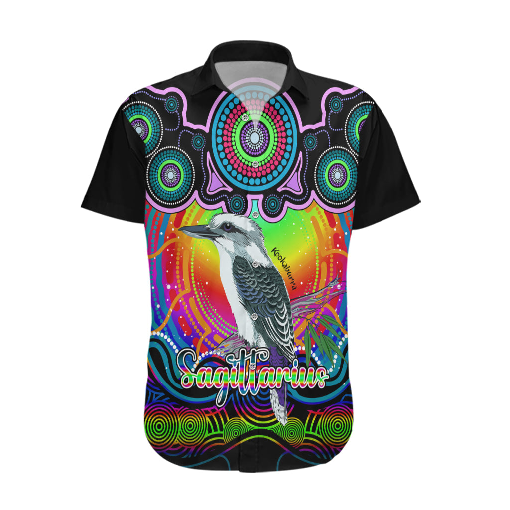 personalised-australia-sagittarius-kookaburra-zodiac-hawaiian-shirt-auz-astrology-aboriginal-rainbow