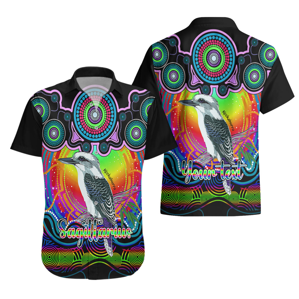 personalised-australia-sagittarius-kookaburra-zodiac-hawaiian-shirt-auz-astrology-aboriginal-rainbow