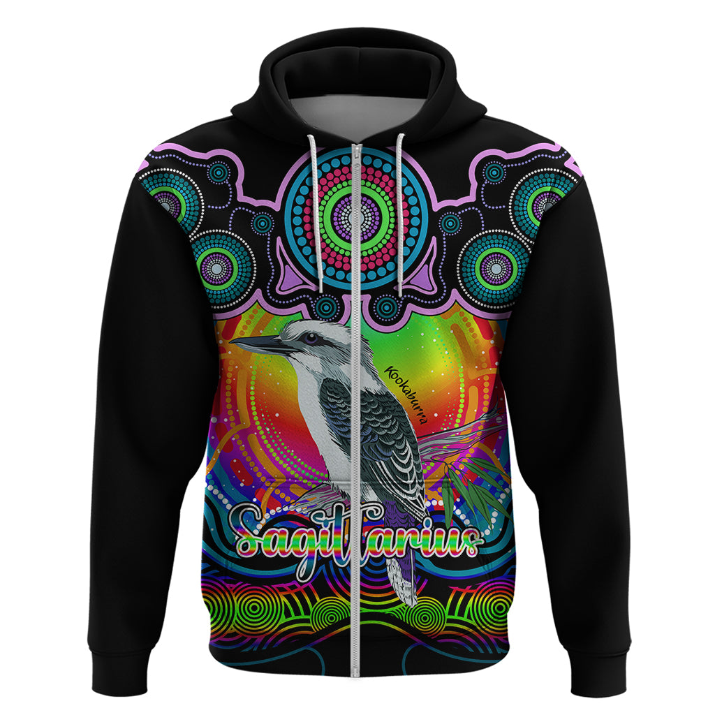 personalised-australia-sagittarius-kookaburra-zodiac-hoodie-auz-astrology-aboriginal-rainbow