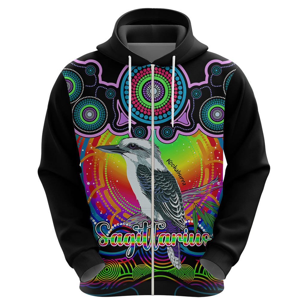 personalised-australia-sagittarius-kookaburra-zodiac-hoodie-auz-astrology-aboriginal-rainbow