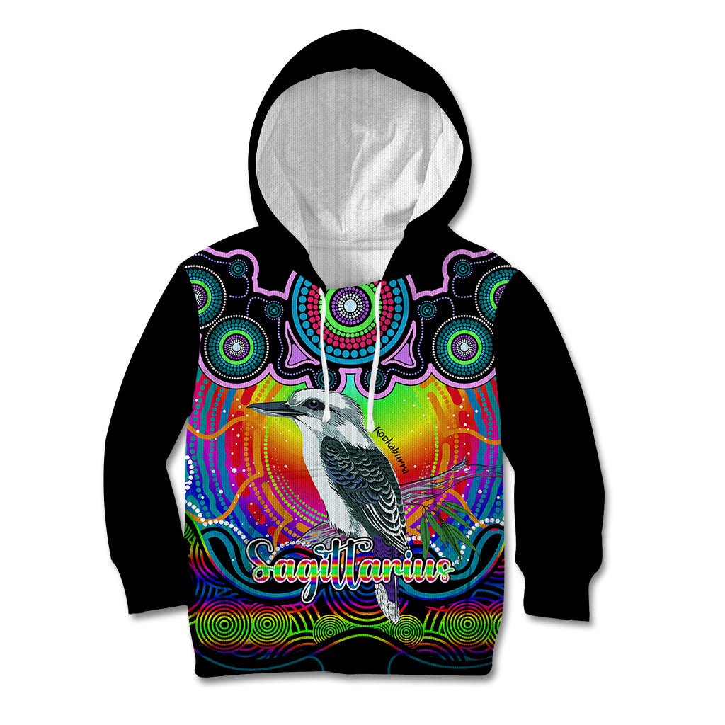 personalised-australia-sagittarius-kookaburra-zodiac-kid-hoodie-auz-astrology-aboriginal-rainbow