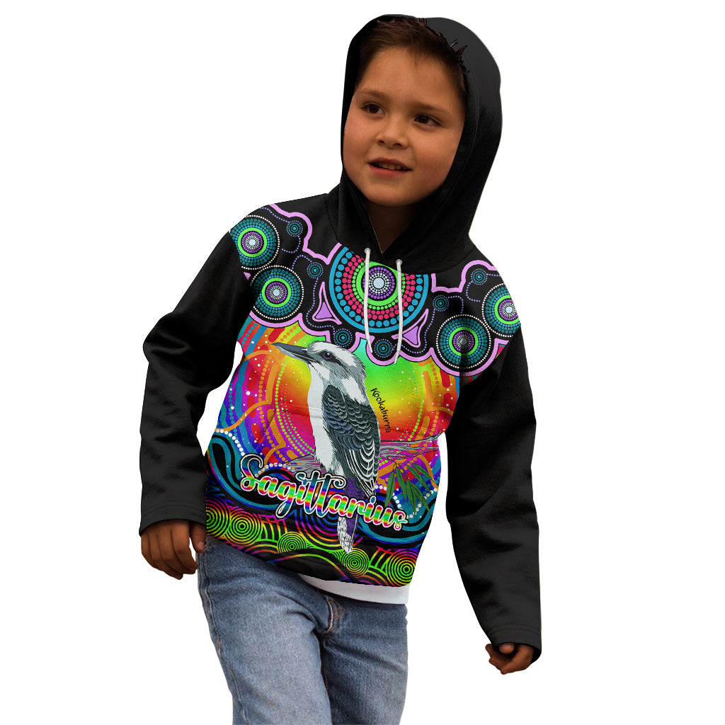 personalised-australia-sagittarius-kookaburra-zodiac-kid-hoodie-auz-astrology-aboriginal-rainbow