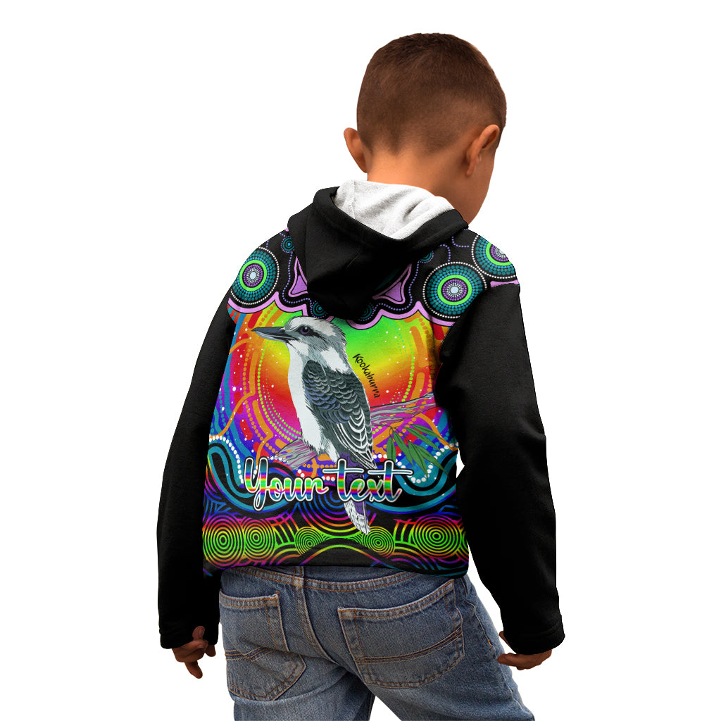 personalised-australia-sagittarius-kookaburra-zodiac-kid-hoodie-auz-astrology-aboriginal-rainbow