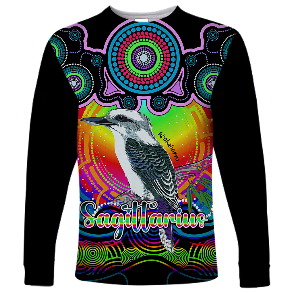 personalised-australia-sagittarius-kookaburra-zodiac-long-sleeve-shirt-auz-astrology-aboriginal-rainbow