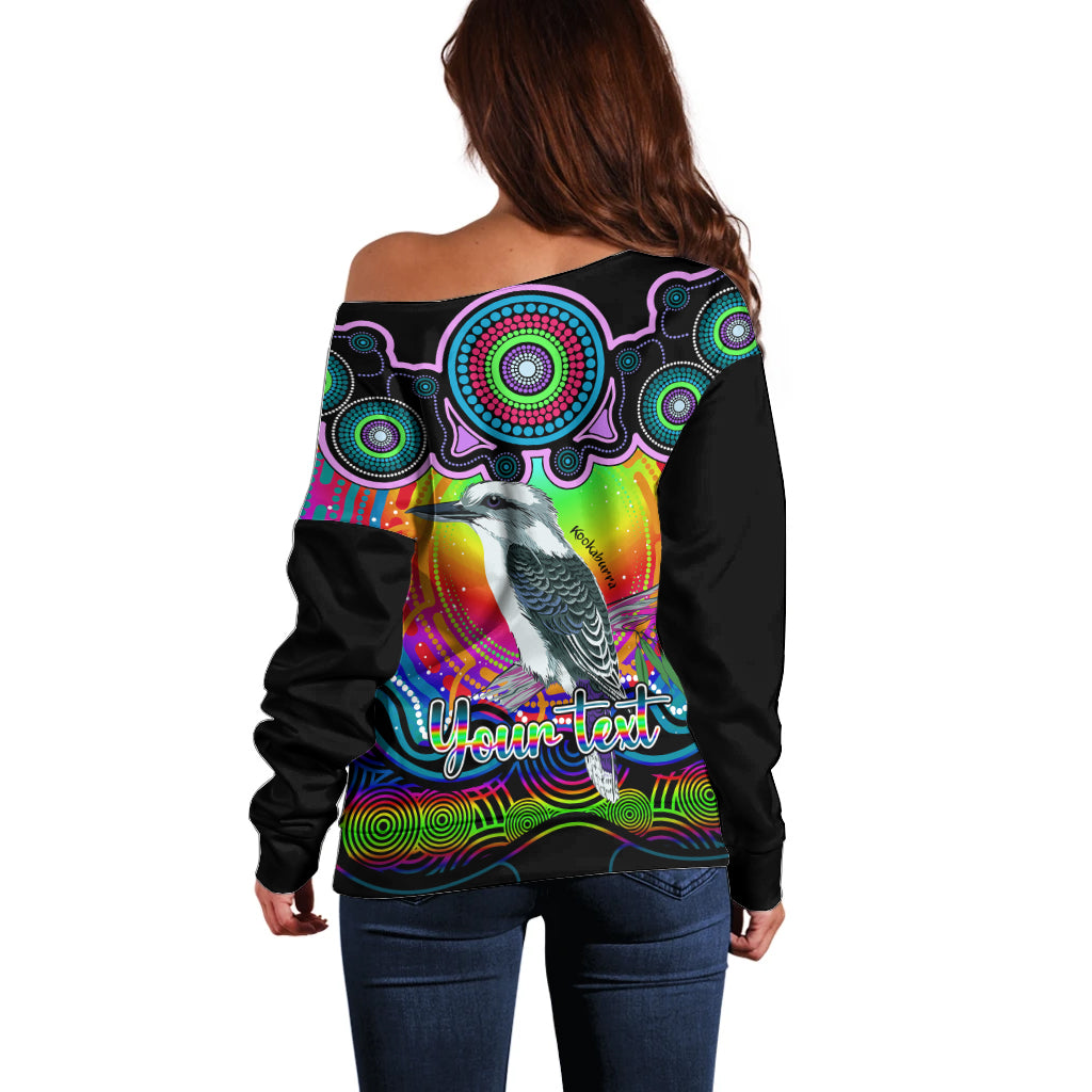 personalised-australia-sagittarius-kookaburra-zodiac-off-shoulder-sweater-auz-astrology-aboriginal-rainbow