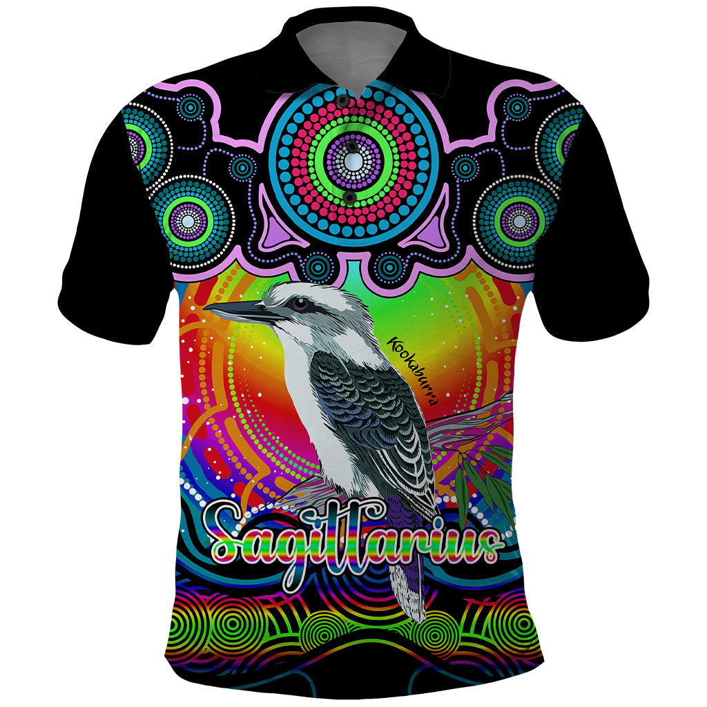 personalised-australia-sagittarius-kookaburra-zodiac-polo-shirt-auz-astrology-aboriginal-rainbow