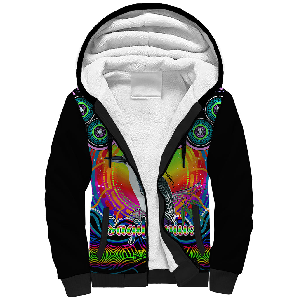 personalised-australia-sagittarius-kookaburra-zodiac-sherpa-hoodie-auz-astrology-aboriginal-rainbow