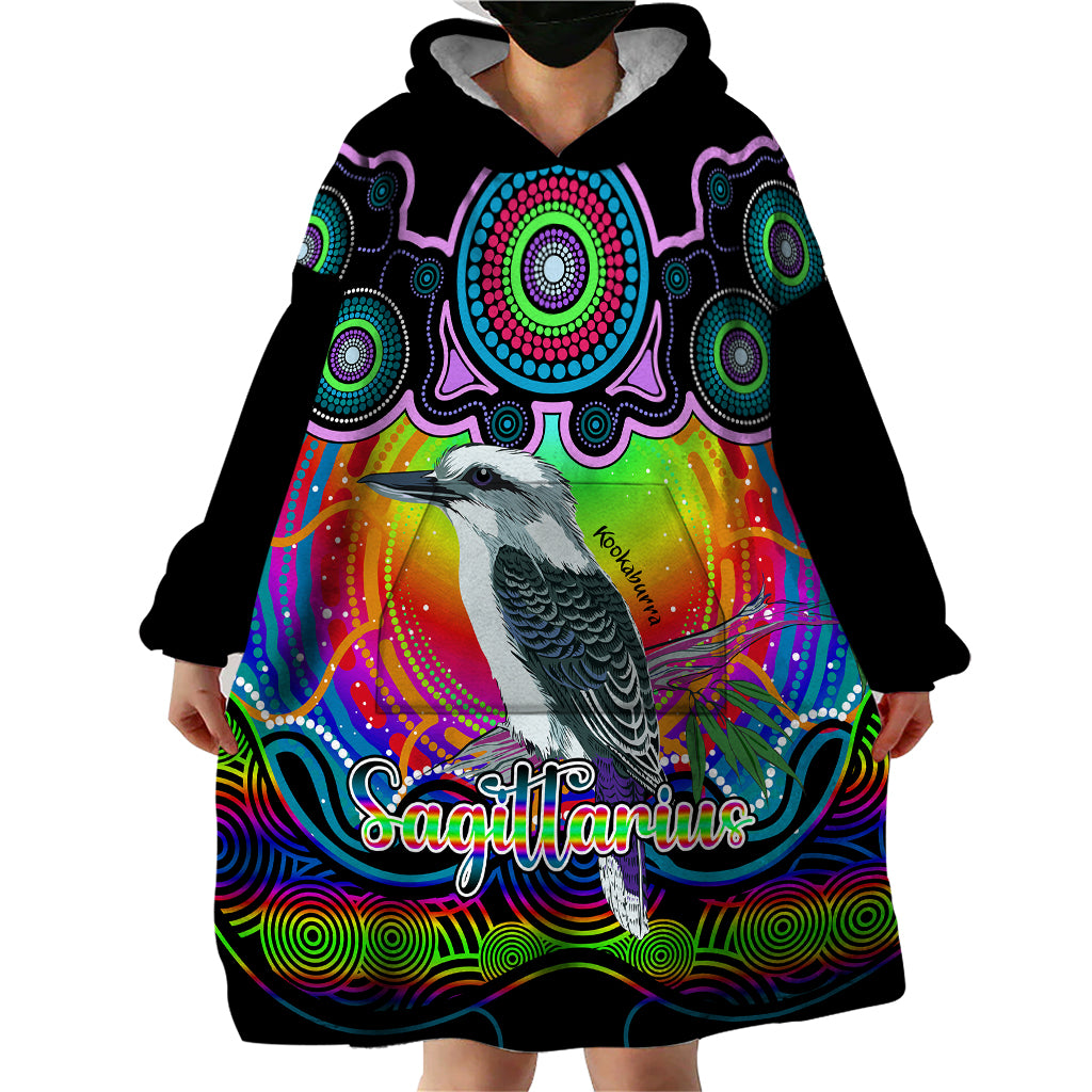 personalised-australia-sagittarius-kookaburra-zodiac-wearable-blanket-hoodie-auz-astrology-aboriginal-rainbow