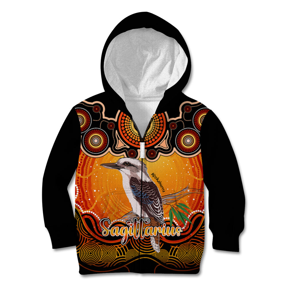 personalised-australia-sagittarius-kookaburra-zodiac-kid-hoodie-auz-astrology-aboriginal-red