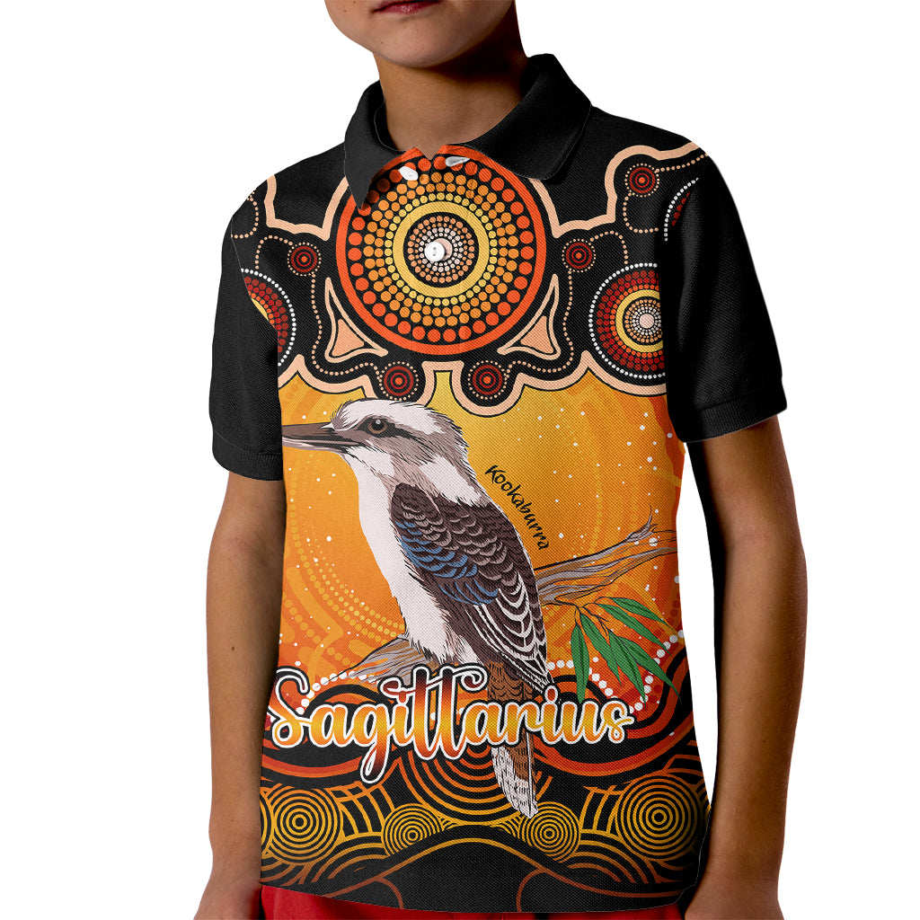 personalised-australia-sagittarius-kookaburra-zodiac-kid-polo-shirt-auz-astrology-aboriginal-red