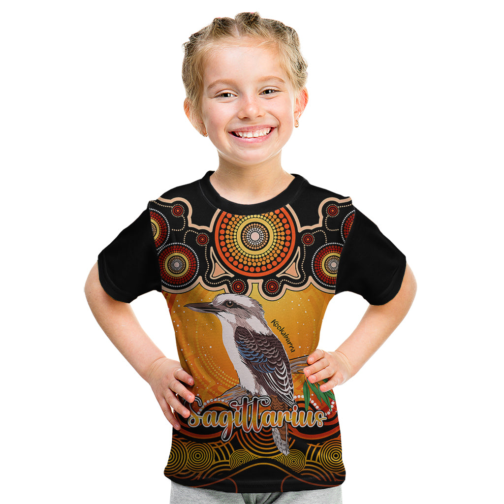 personalised-australia-sagittarius-kookaburra-zodiac-kid-t-shirt-auz-astrology-aboriginal-red