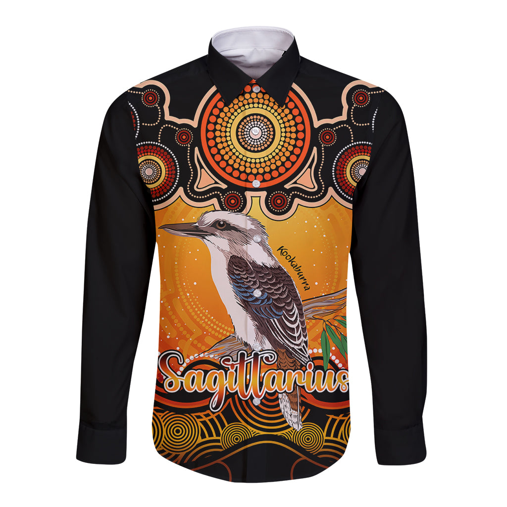 personalised-australia-sagittarius-kookaburra-zodiac-long-sleeve-button-shirt-auz-astrology-aboriginal-red