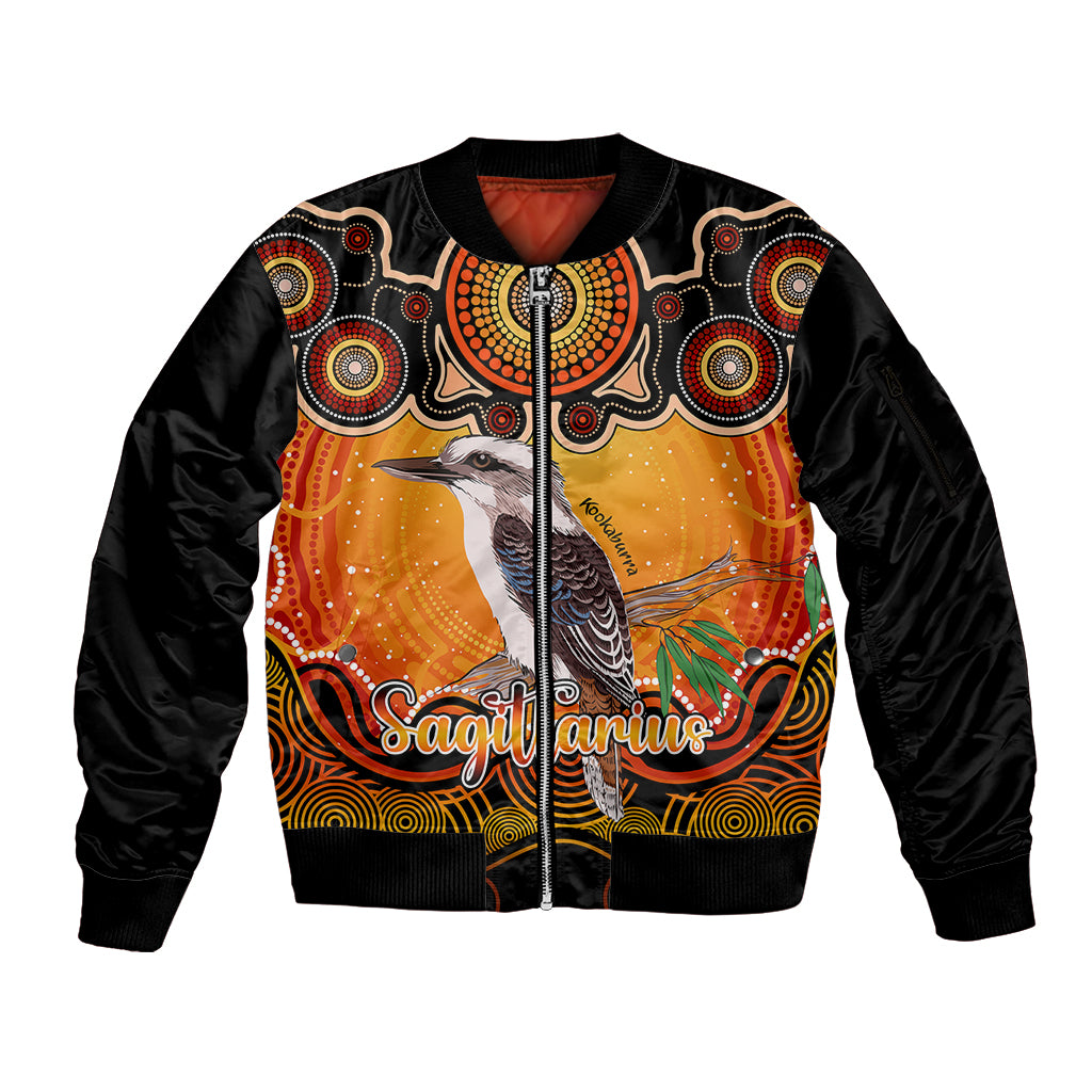 personalised-australia-sagittarius-kookaburra-zodiac-sleeve-zip-bomber-jacket-auz-astrology-aboriginal-red