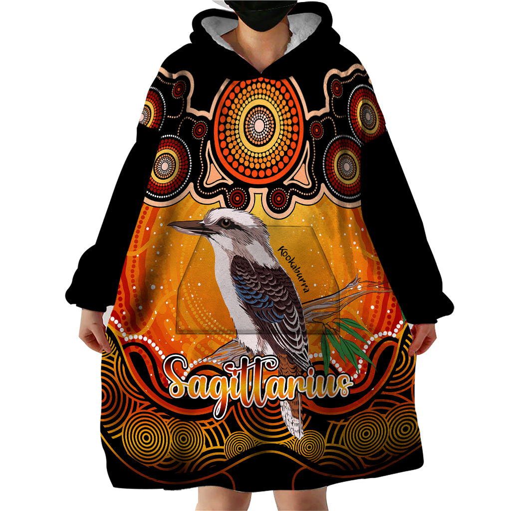 personalised-australia-sagittarius-kookaburra-zodiac-wearable-blanket-hoodie-auz-astrology-aboriginal-red